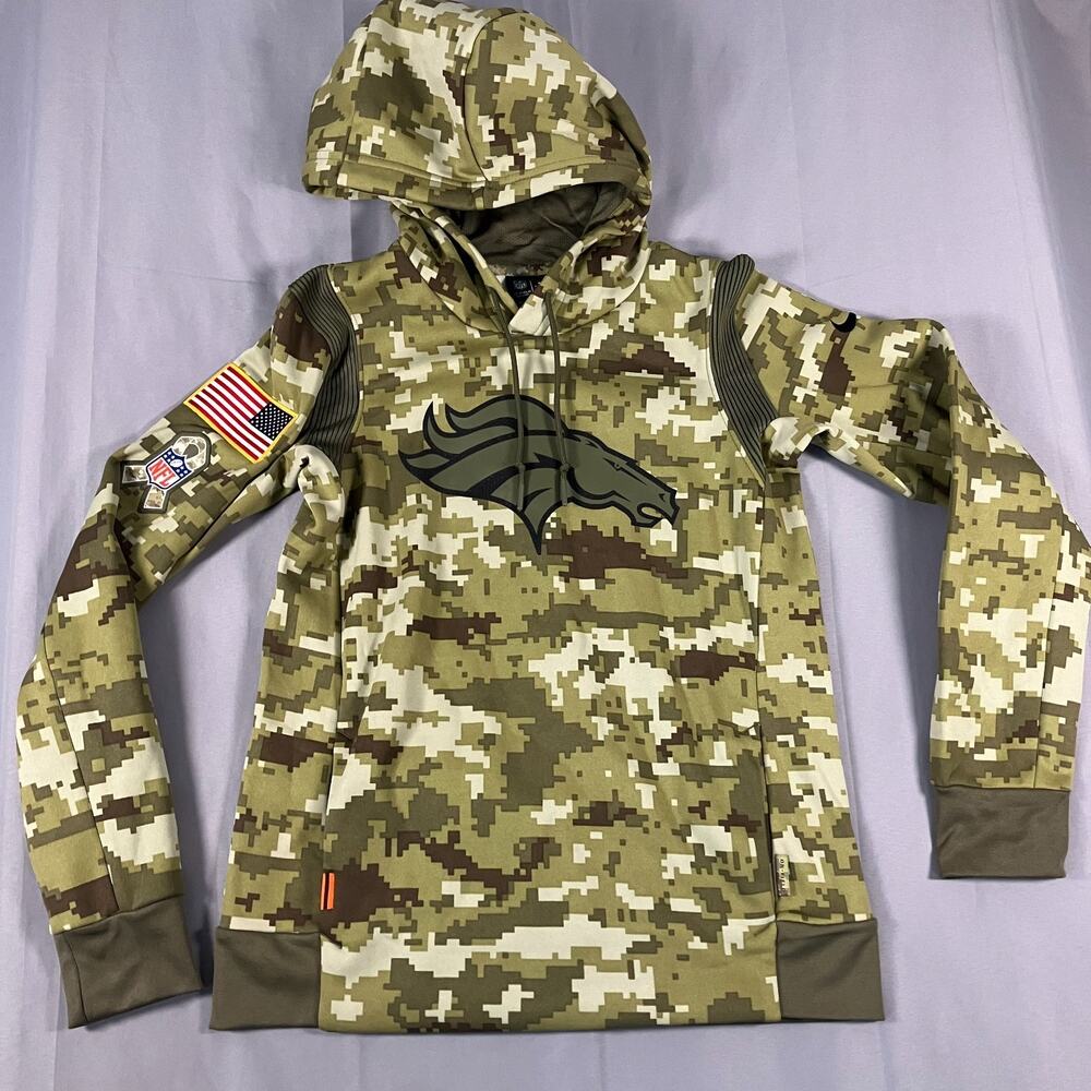 Nike NFL Denver Broncos Hoodie Camo Mens XS Dri-Fit On Field Salute to Service‎